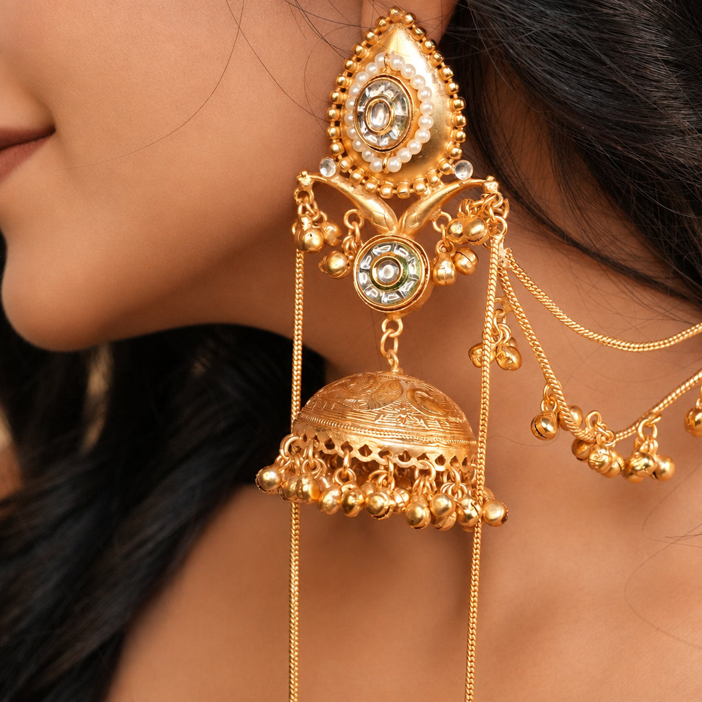 Mira Chain Kashmiri Earrings (White)