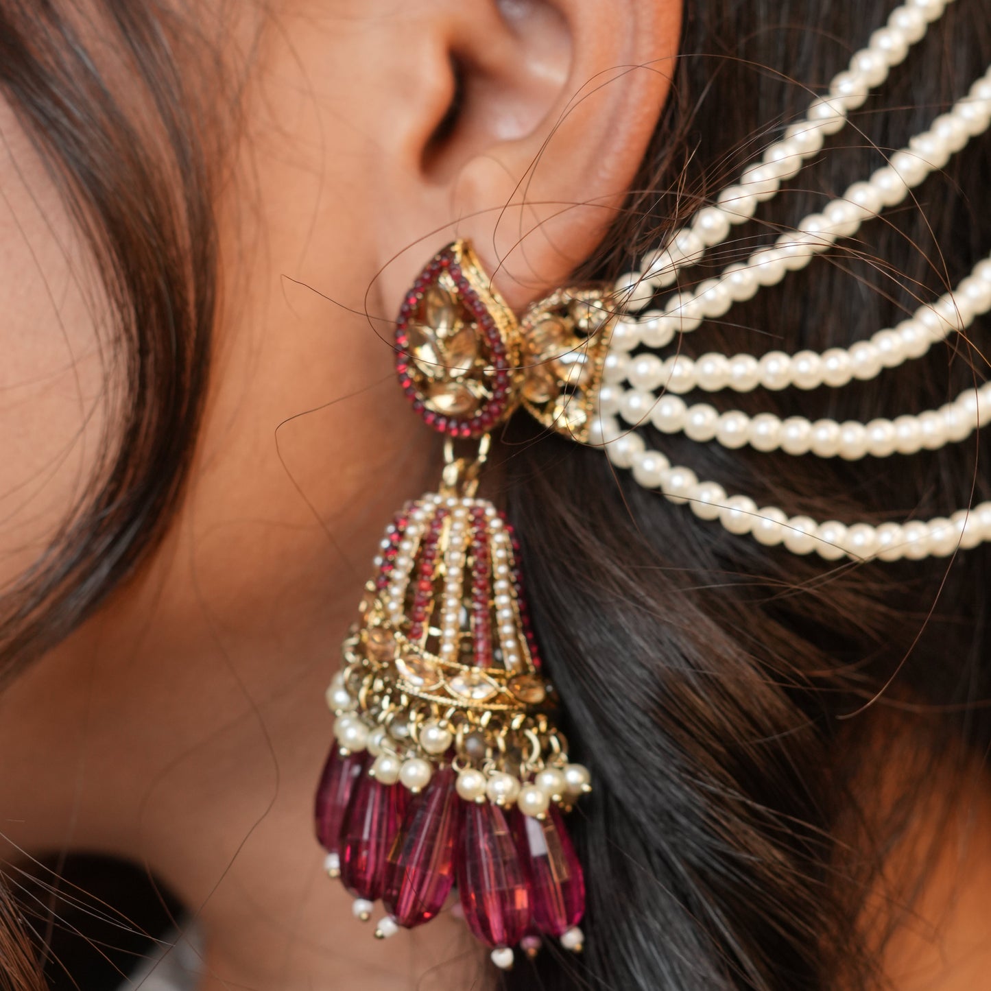 Maira Chain Earrings (Pink)
