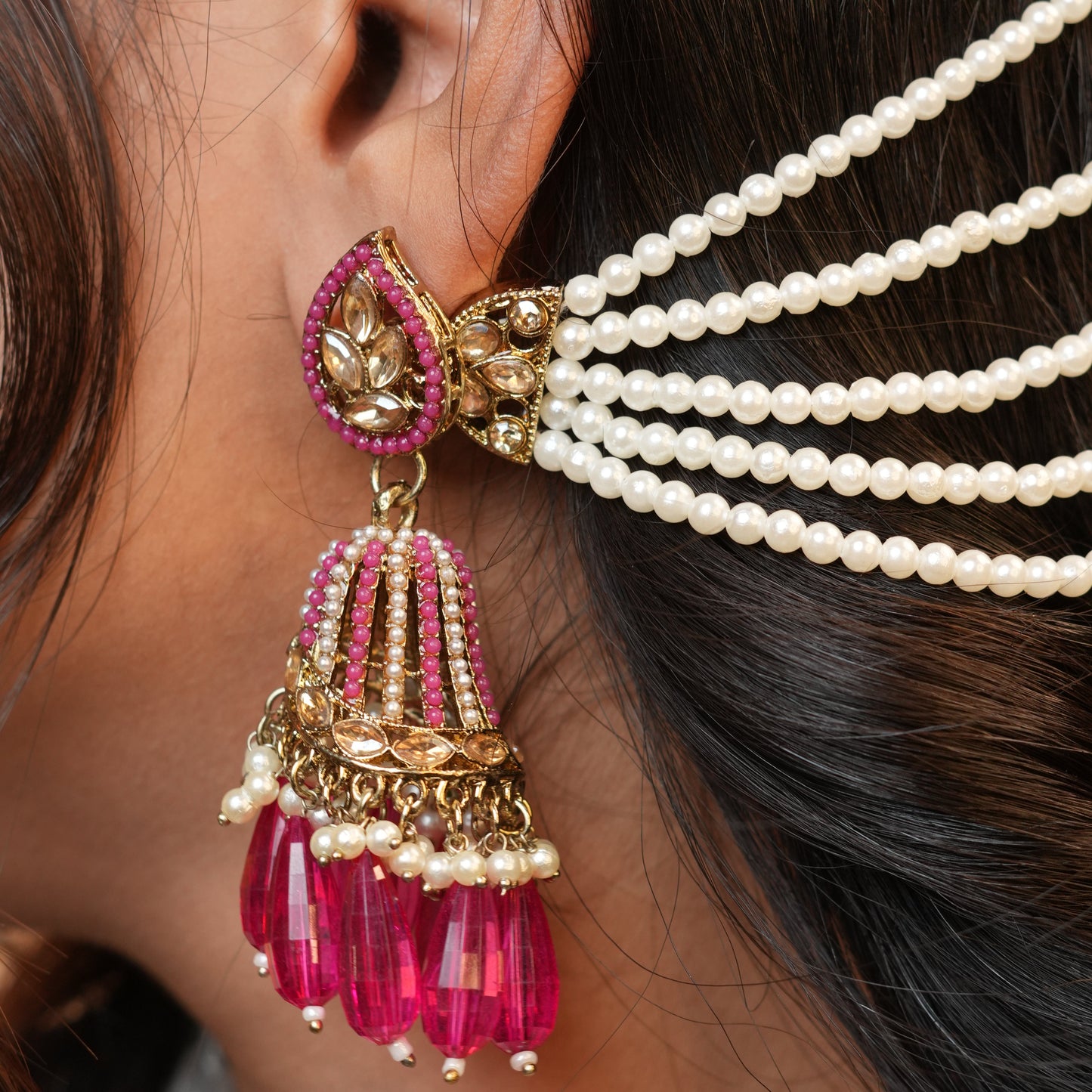 Maira Chain Earrings (Pink)