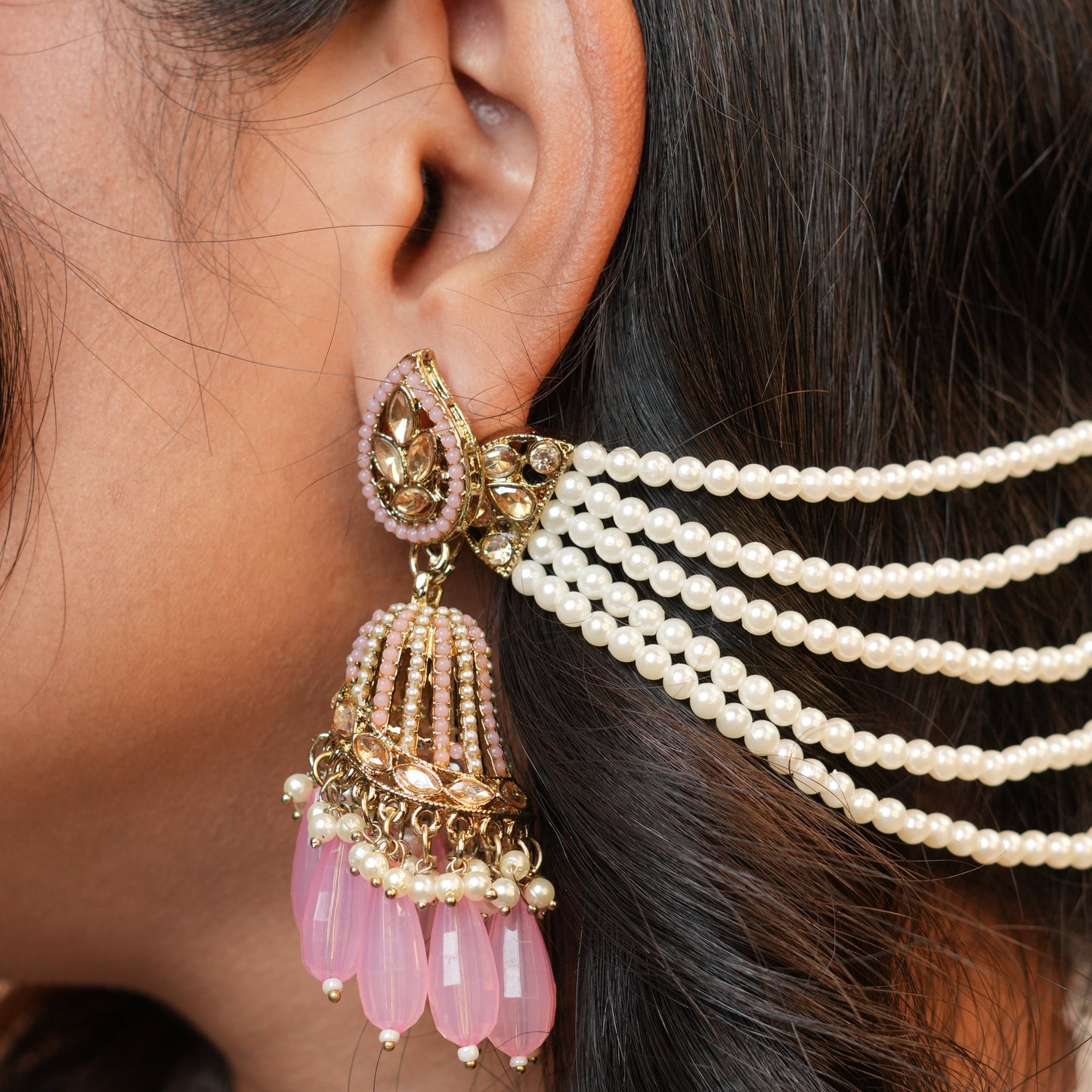 Maira Chain Earrings (Light-Pink)