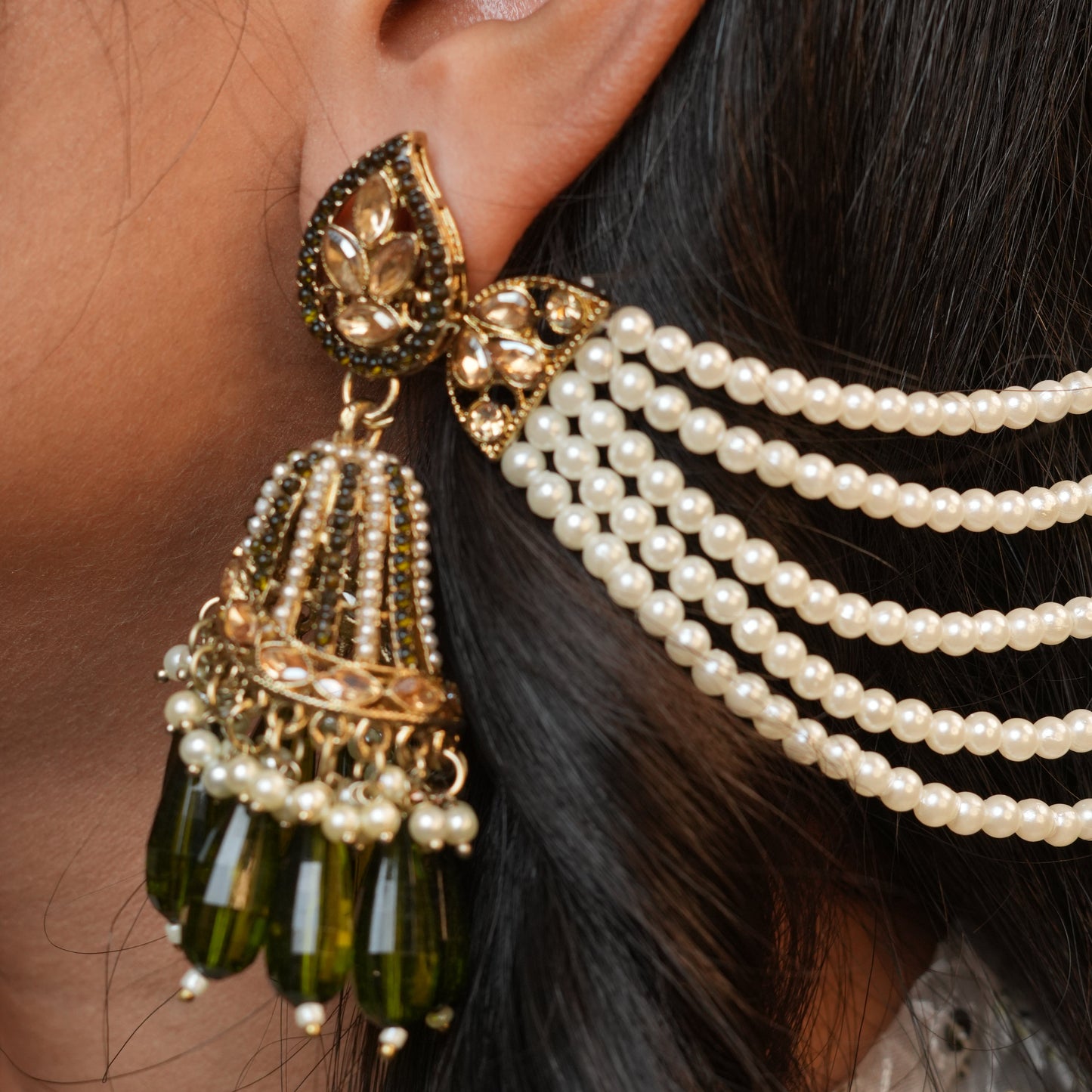 Maira Chain Earrings (Dark-Green)