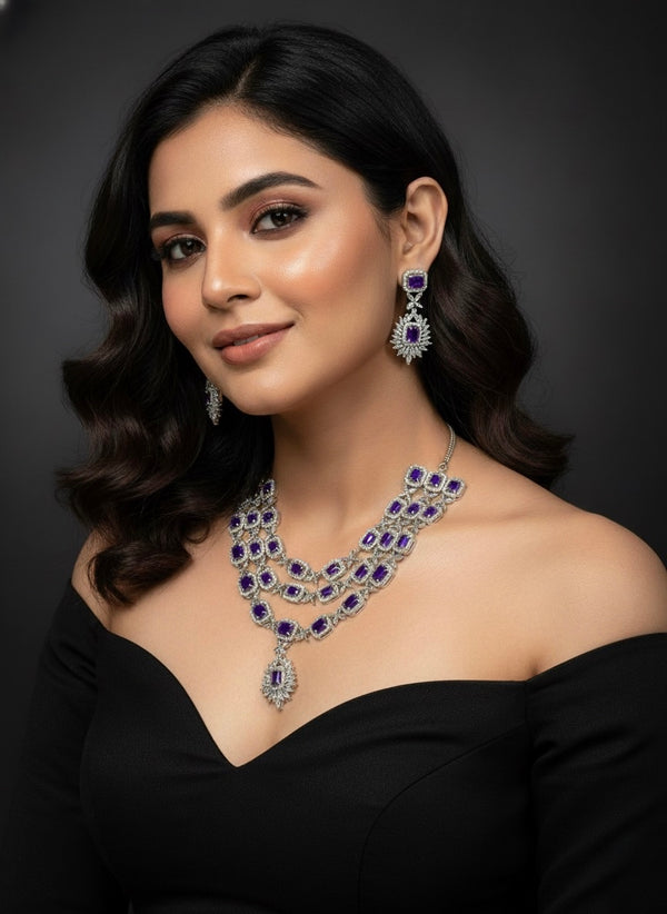 Charm Layered AD Necklace (Purple)