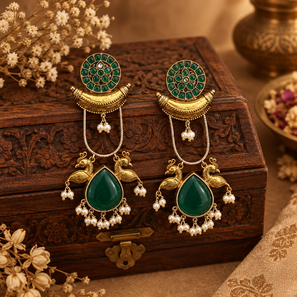 Tanvi Oxidize Earrings (Green)
