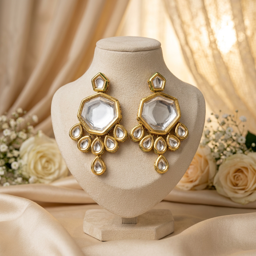 Bhavya Kundan Earrings (Golden)
