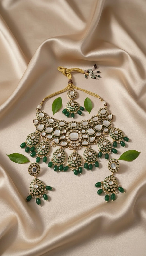 Nayab Kundan Bridal Necklace (Green)