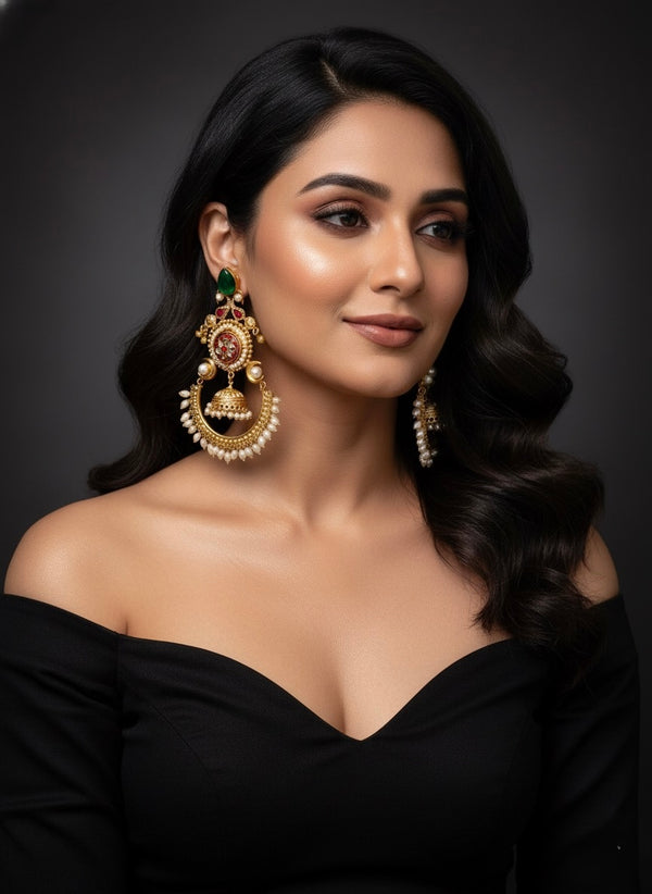 Rani Kashmiri Earrings (Green and Pink)