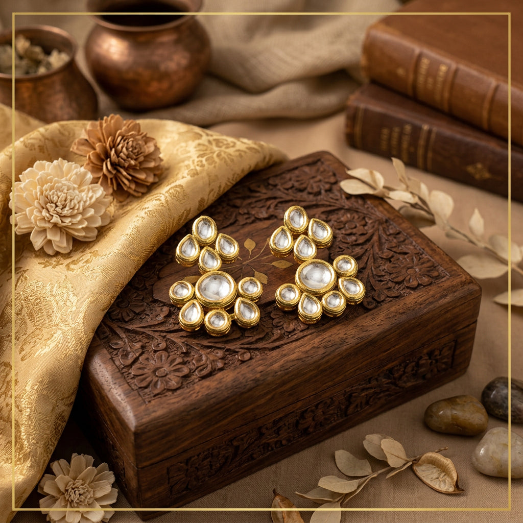 Aarohi Kundan Earrings (Golden)