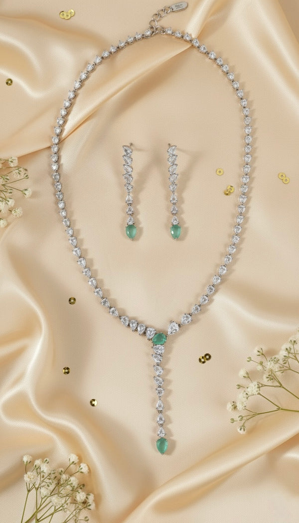 Elara Drop AD Necklace (Mint Green)