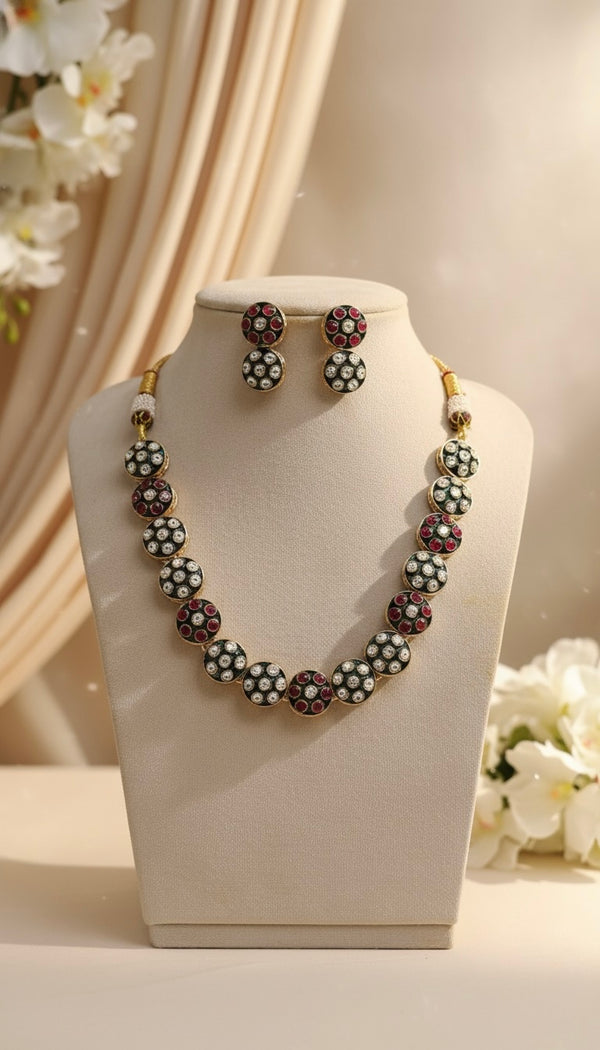 Meher Kundan Necklace (Green and Pink)