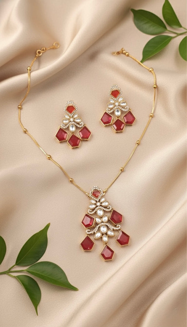 Aarshiya Chain Kundan Necklace (Red)