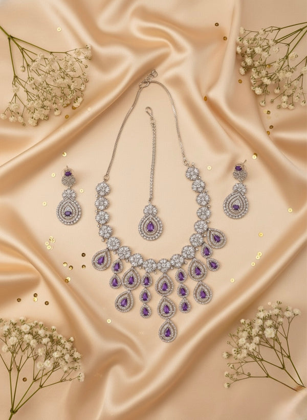 Royal Bloosom AD Necklace (Purple)