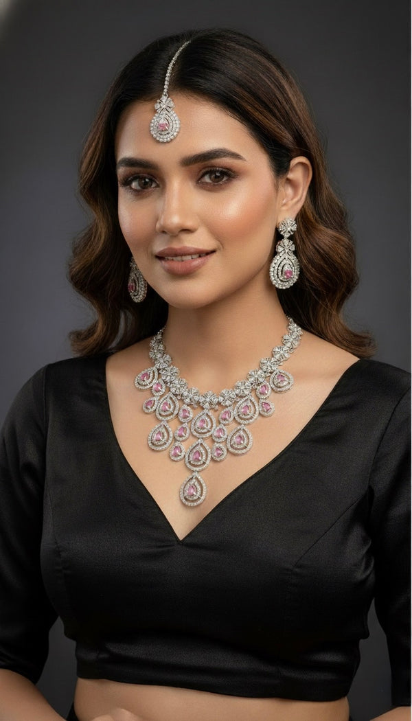 Royal Bloosom AD Necklace (Pink)