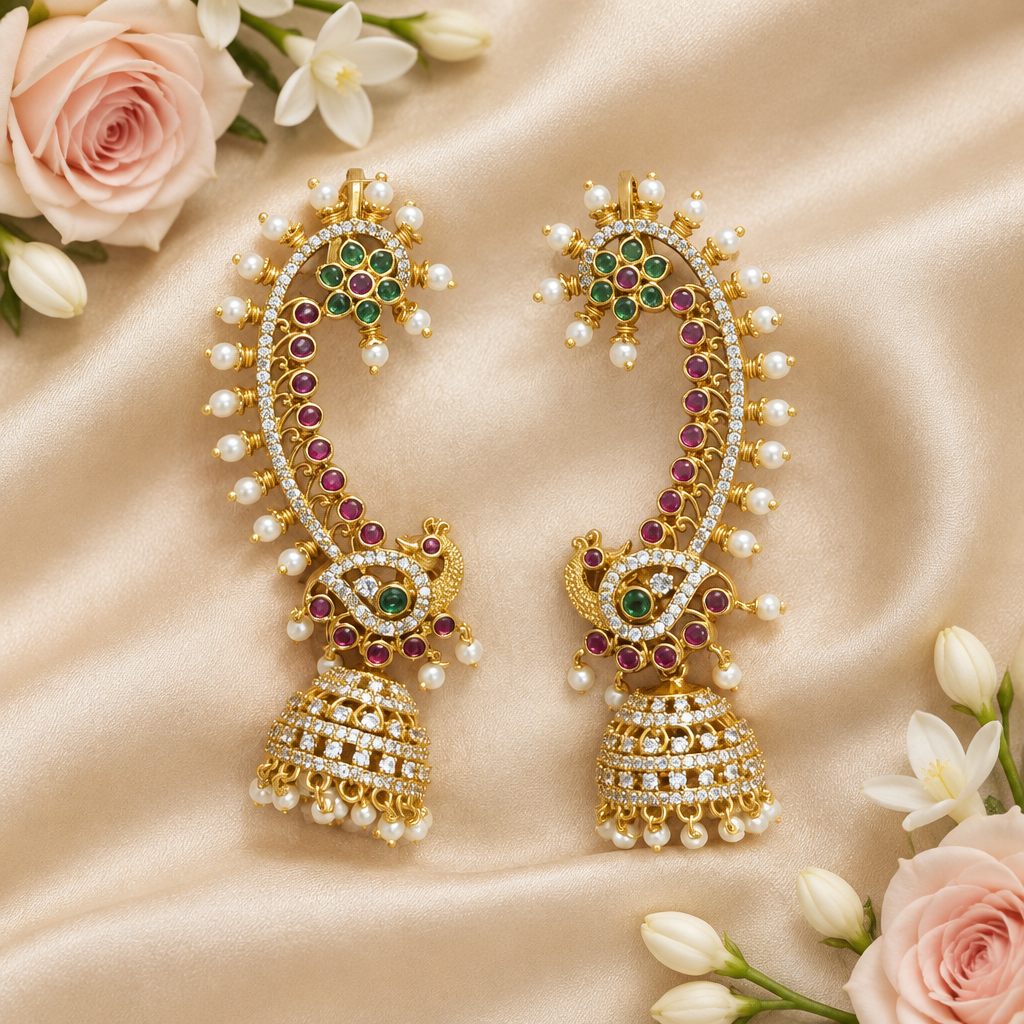 Zara Temple Ear Cuffs (Green-Pink)