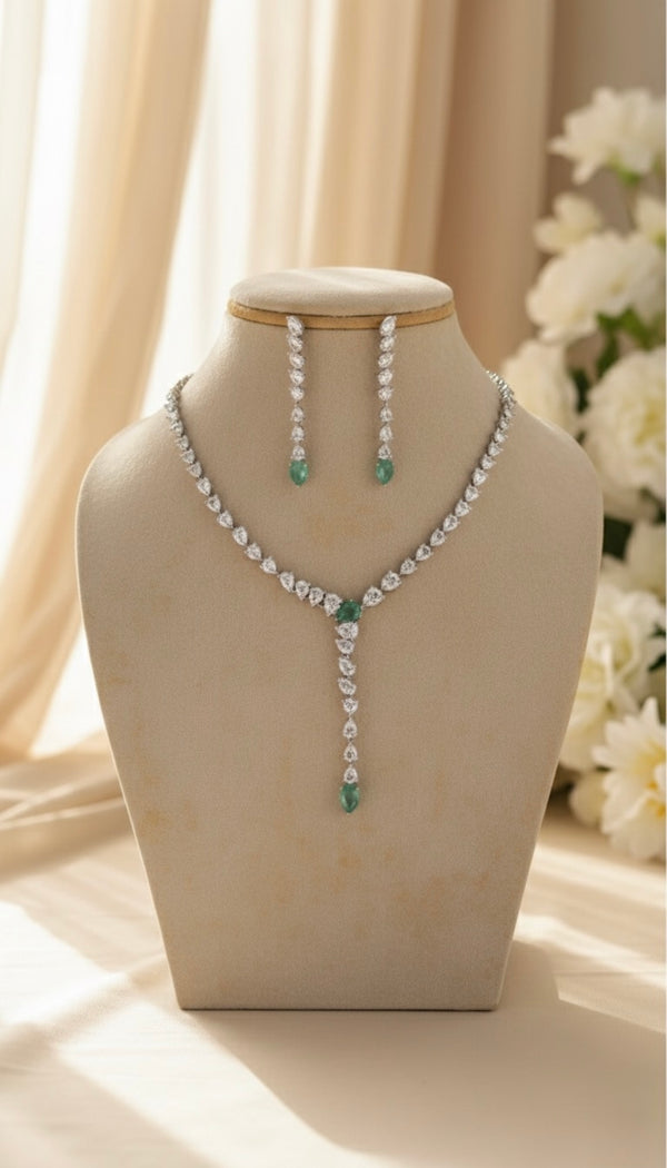 Elara Drop AD Necklace (Mint Green)