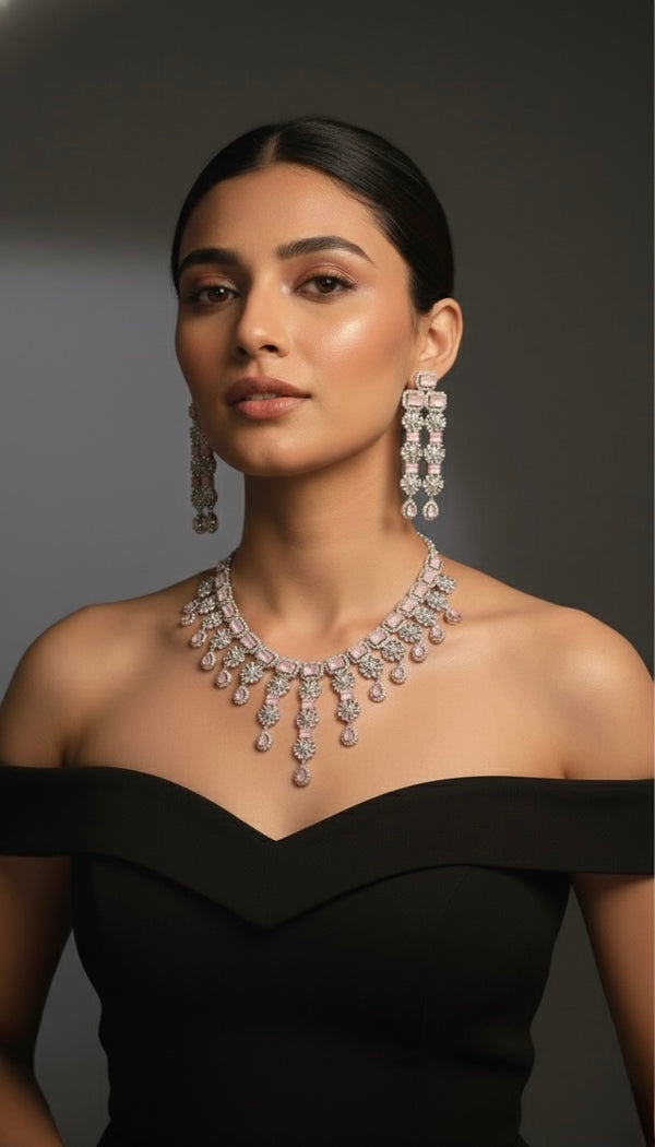 Empress Shine AD Necklace (Pink)