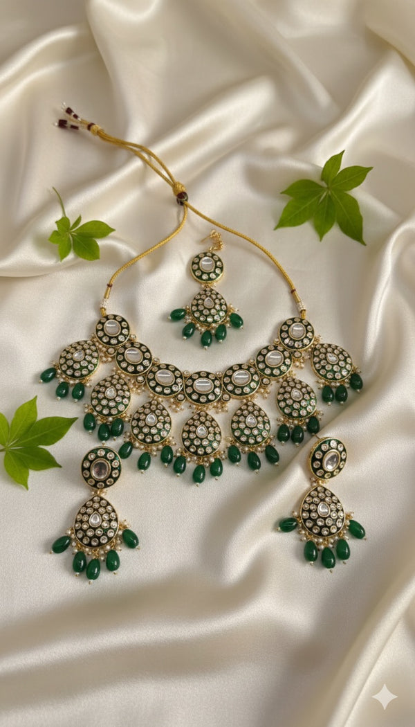 Zarnoor Kundan Bridal Necklace (Green)