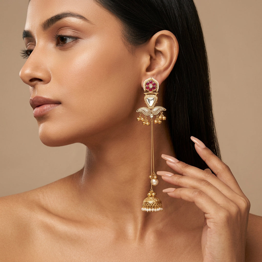 Gulnaz Kashmiri Earrings (Green-Pink)