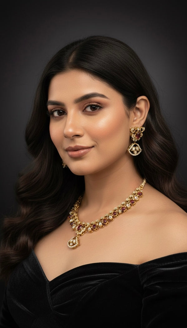 Ishani Kundan Necklace (Wine)