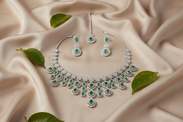 Royal Bloosom AD Necklace (Mint Green)