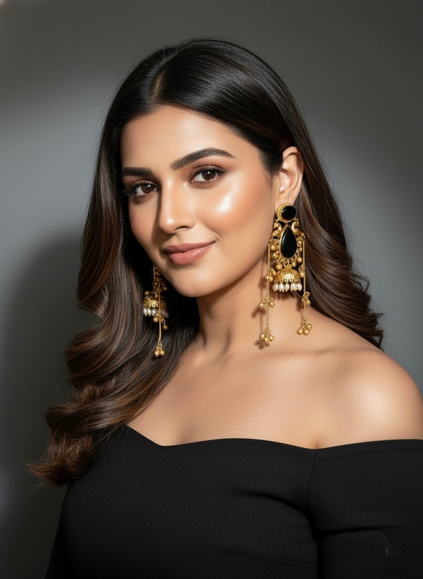 Maharani Kashmiri Earrings (Black)