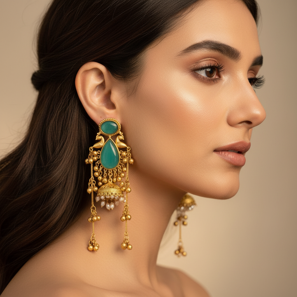 Maharani Kashmiri Earrings (Mint Green)