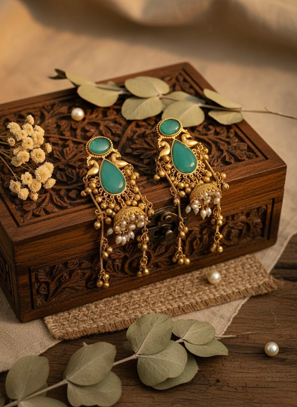 Maharani Kashmiri Earrings (Mint Green)