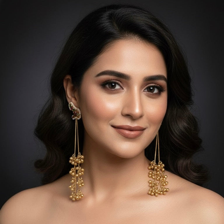 Charvi Kashmiri Earrings (Pink and Green)