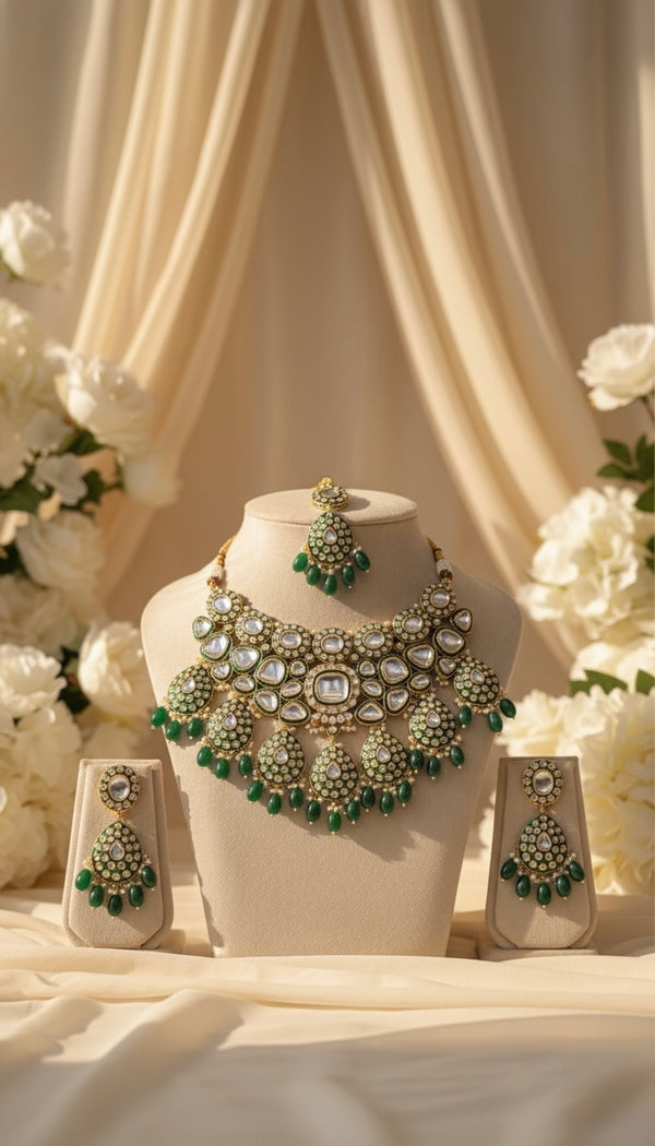 Nayab Kundan Bridal Necklace (Green)