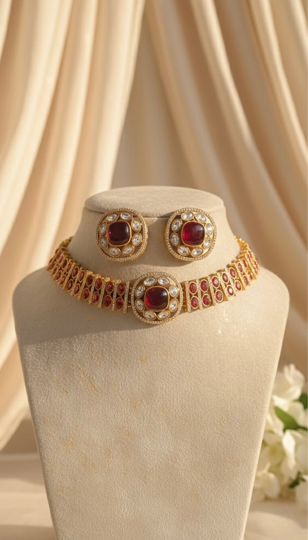 Aarzoo Kundan Necklace (Wine)
