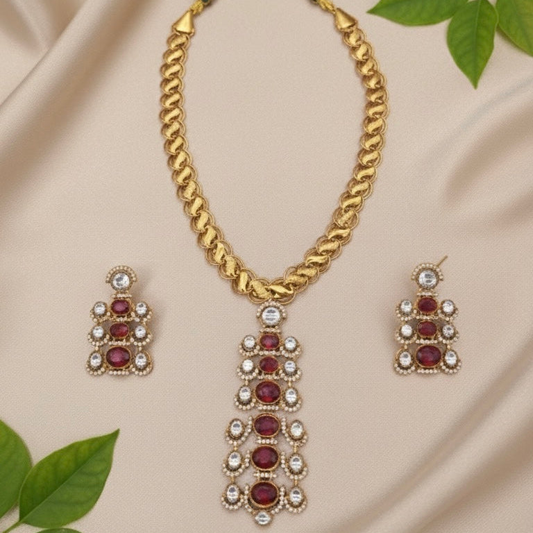 Noorvi AD Necklace (Wine)