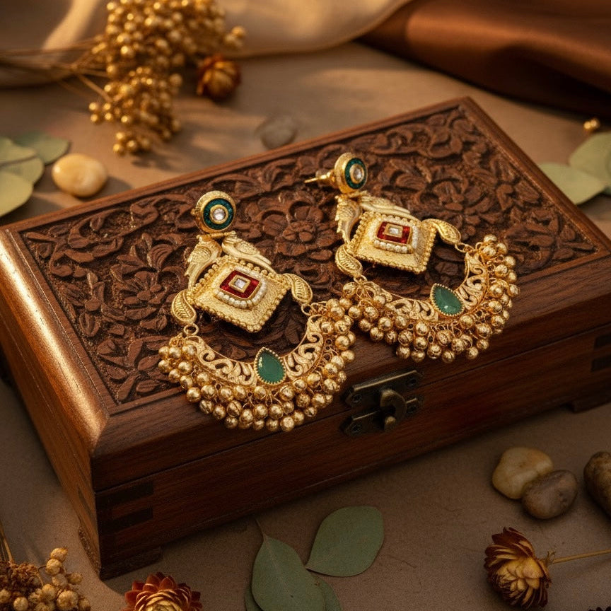 Aaradhya Kashmiri Earrings (Green and Red)