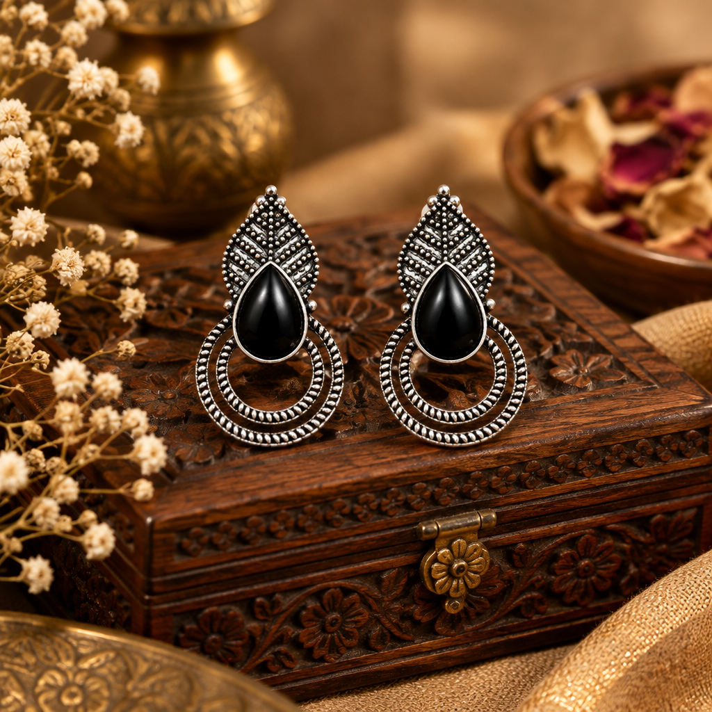 Kajri Oxidize Earrings (Black)