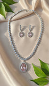 Regal Solitaire AD Necklace (Pink)