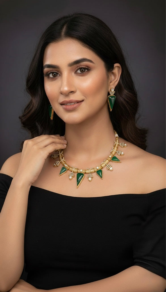 Zarina Polki Necklace (Green)