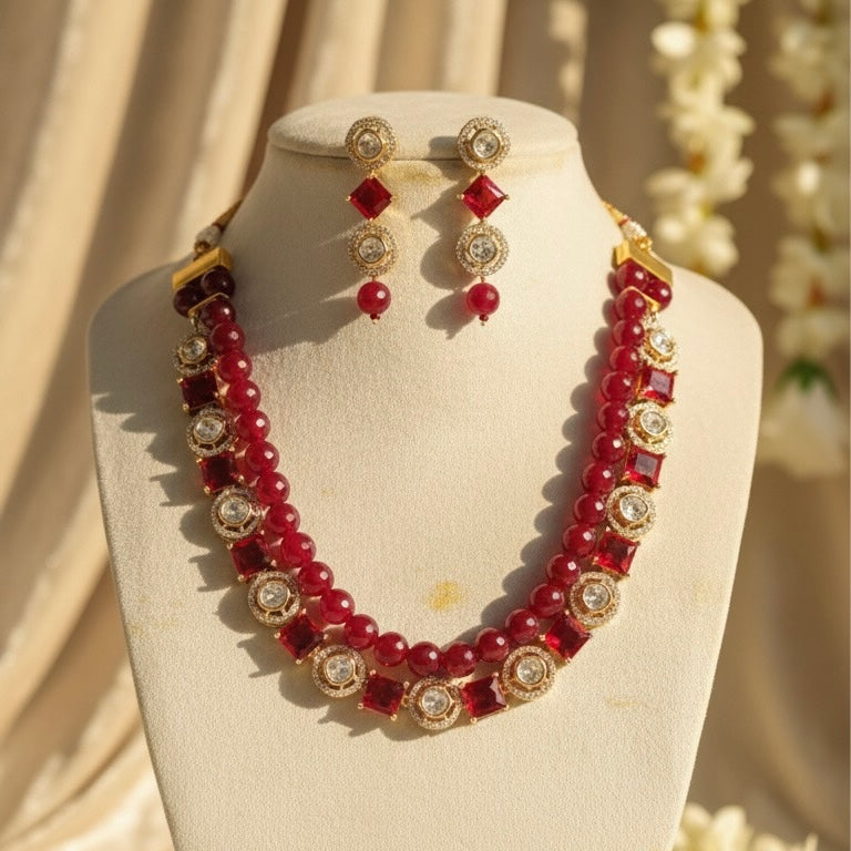 Vamika Layered Kundan Necklace (Wine)