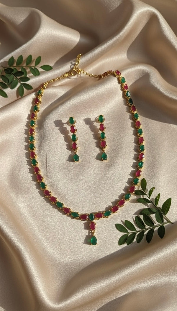 Radiant Line AD Necklace (Green and Pink)