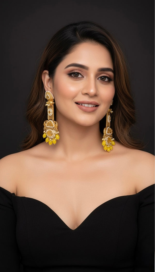 Noori Kashmiri Earrings (Yellow)