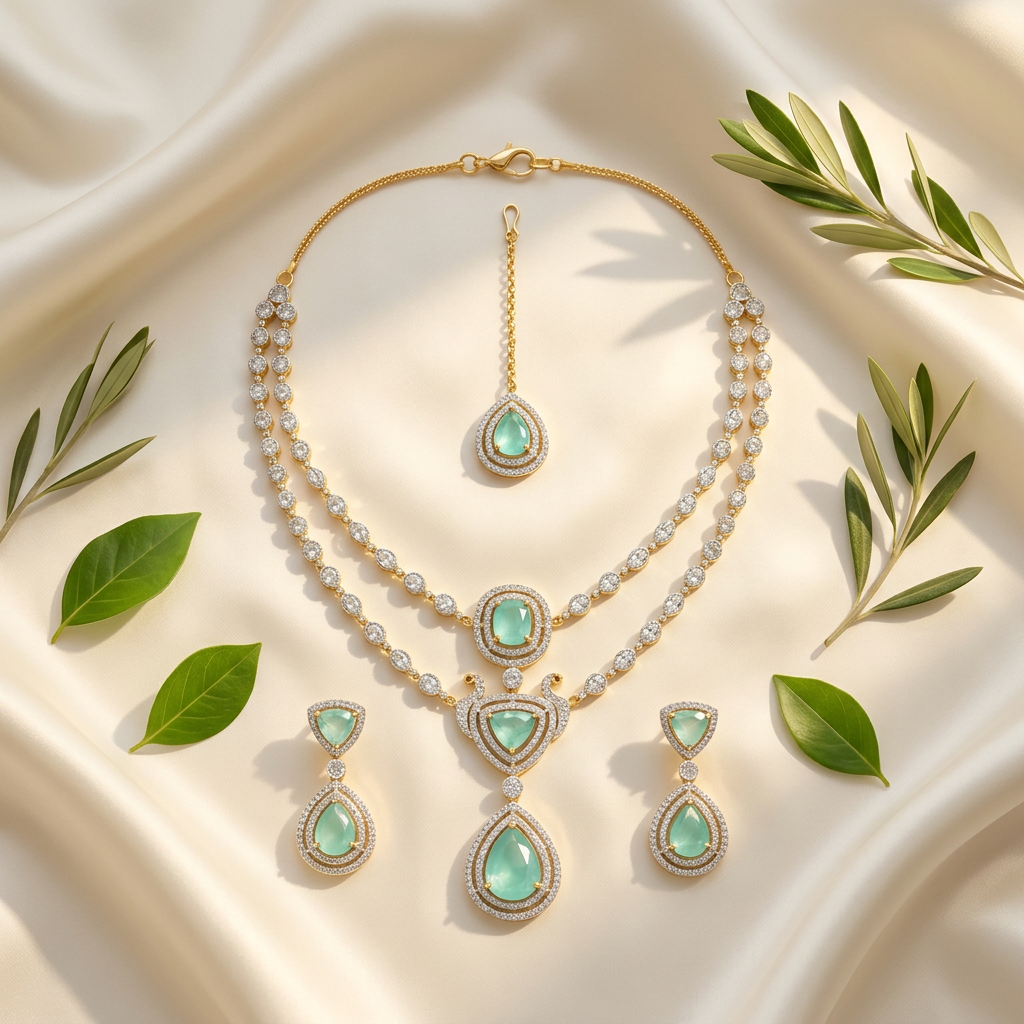 Lavanya AD Necklace Set (Mint Green)