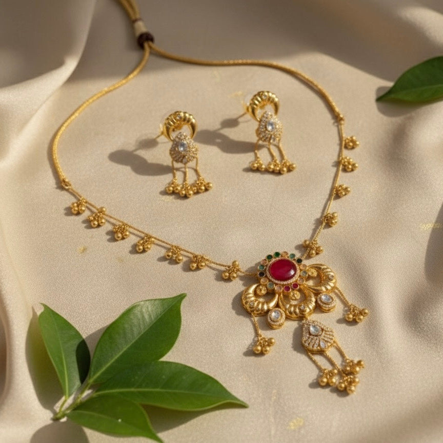 Sufi Kashmiri Necklace (Red with Multi-Colour)