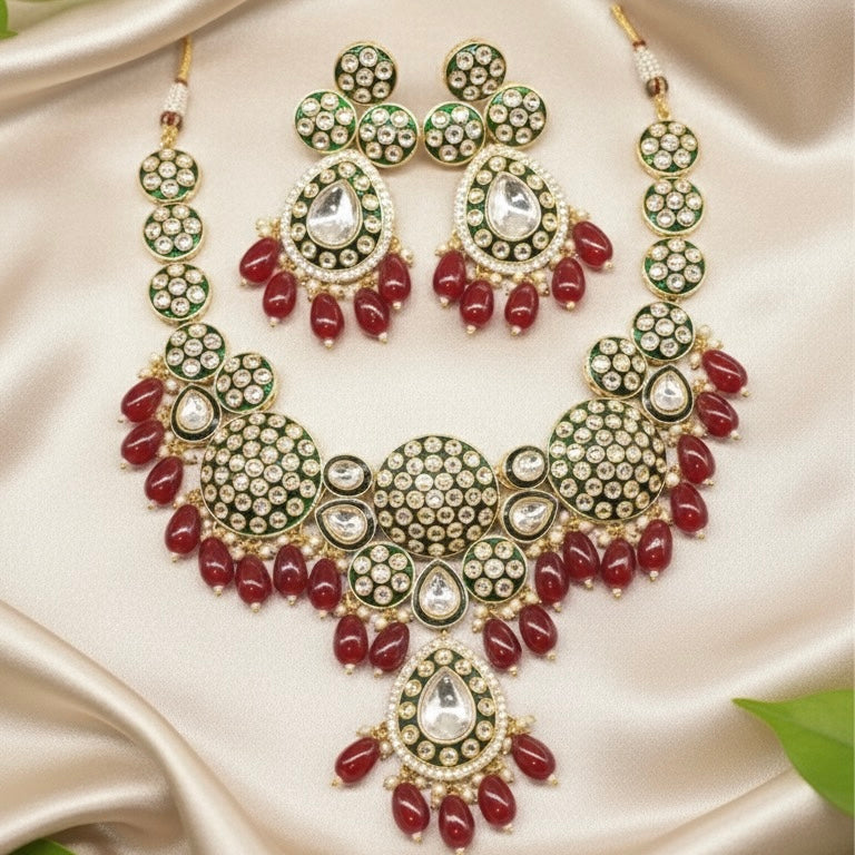 Ruhani Bridal Kundan Necklace (Wine and Green)