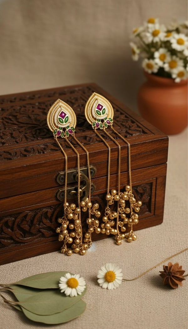 Aarohi Kashmiri Earrings (Green and Pink)