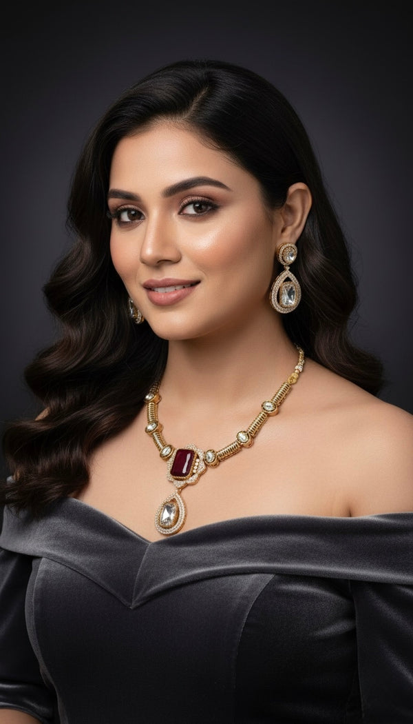 Aarvi Kundan Necklace (Wine)