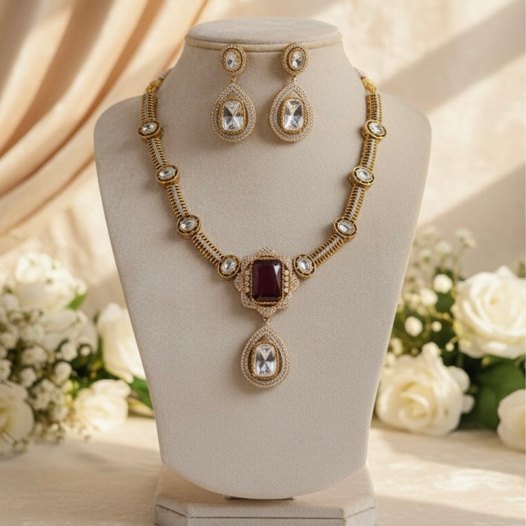 Aarvi Kundan Necklace (Wine)