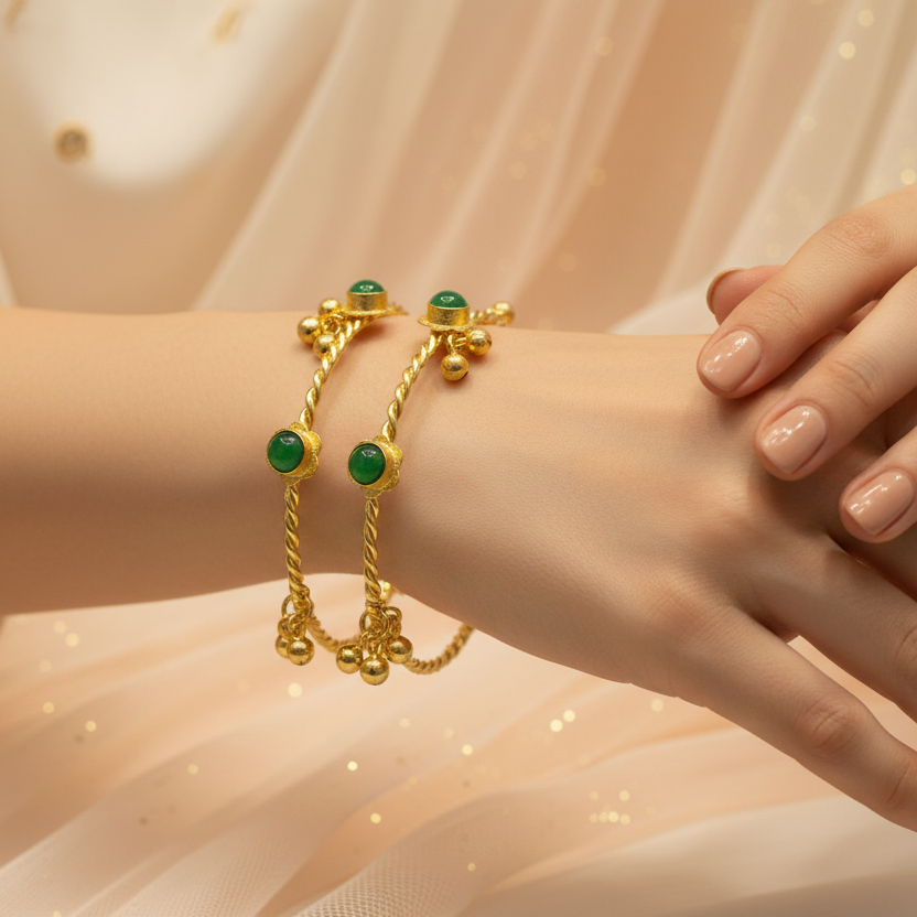 Kashmiri Adjustable Bangles Set of 2(Green)