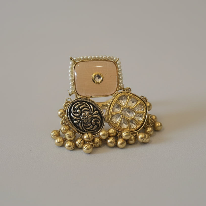 Naira Adjustable Kashmiri Ring (Peach)