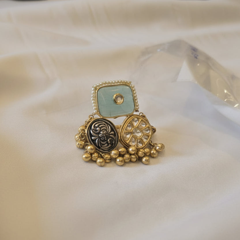 Naira Adjustable Kashmiri Ring (Blue)