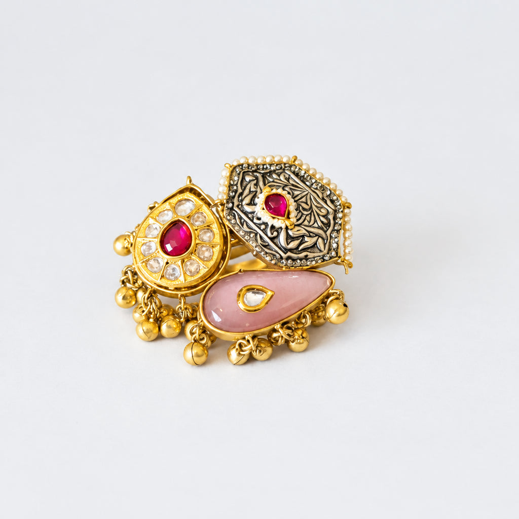 Zalak Adjustable Kashmiri Ring (Pink)