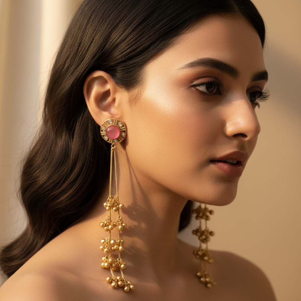 Aabha Kashmiri Earrings (Pink)