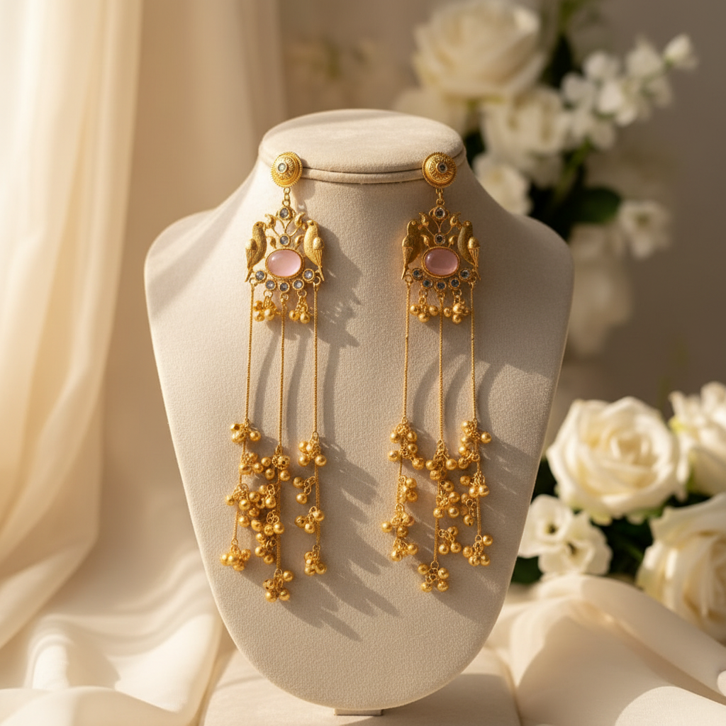 Mayura Kashmiri Earrings (Pink)