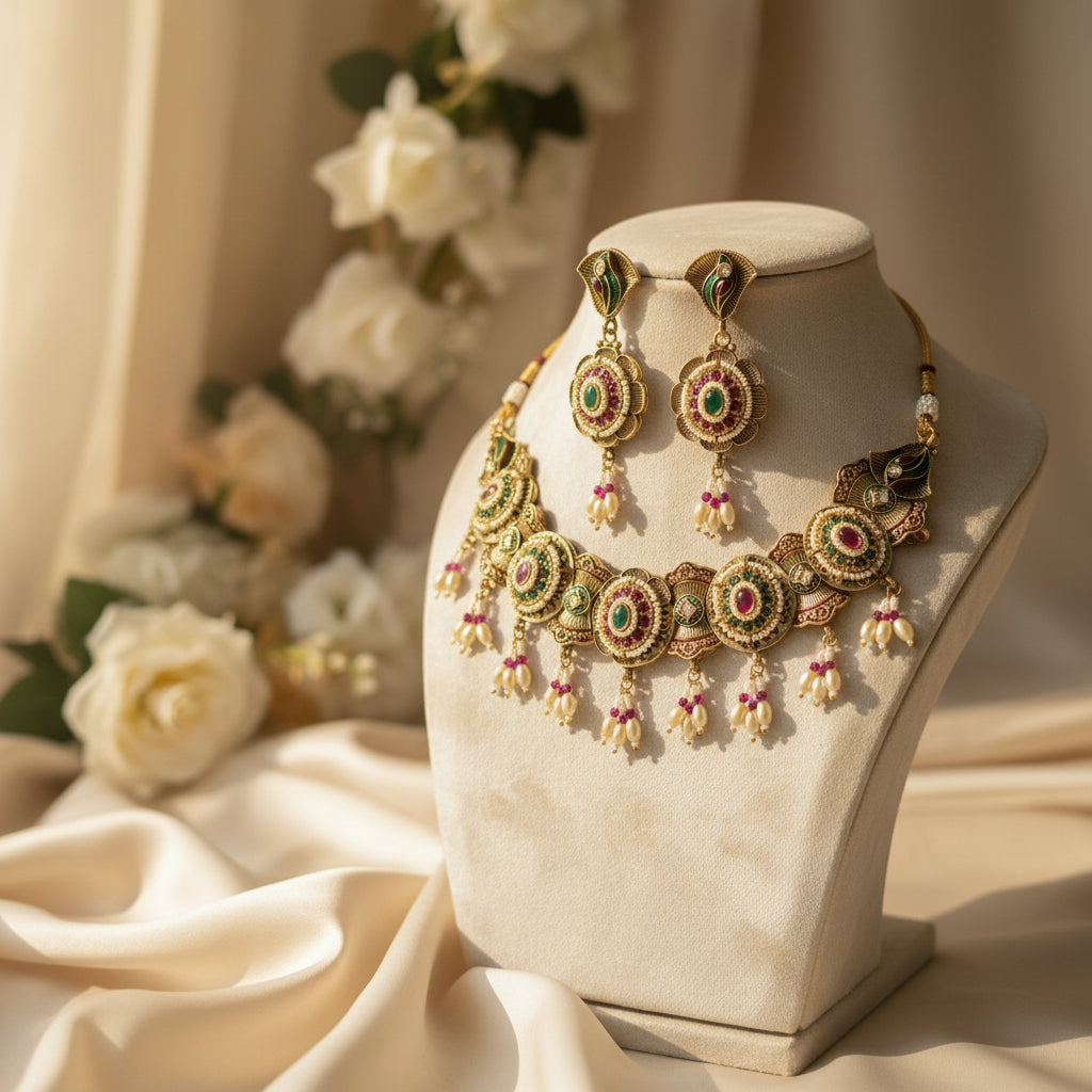 Samira Chokar Necklace (Pink-Green)
